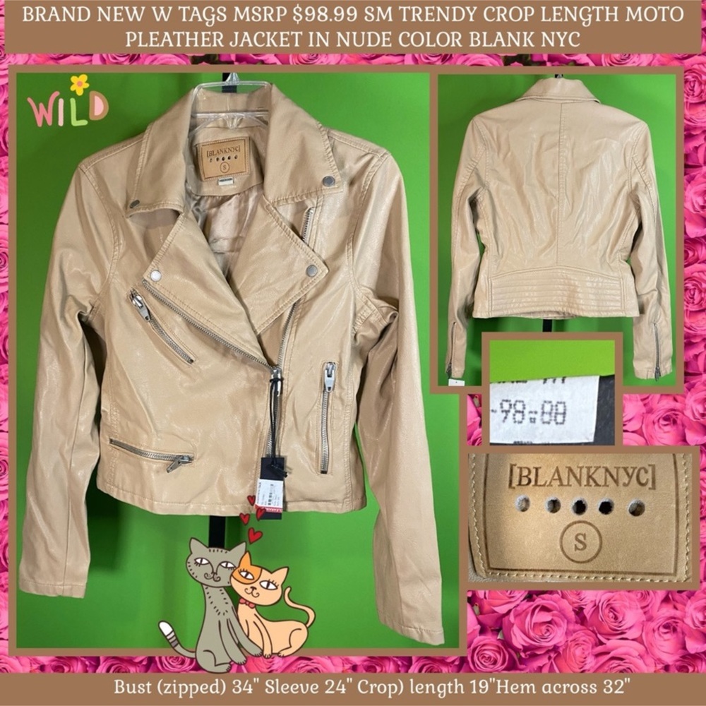 MSRP $98.99 S PLEATHER FAUX LEATHER JACKET IN NUDE COLOR BLANK NYC
